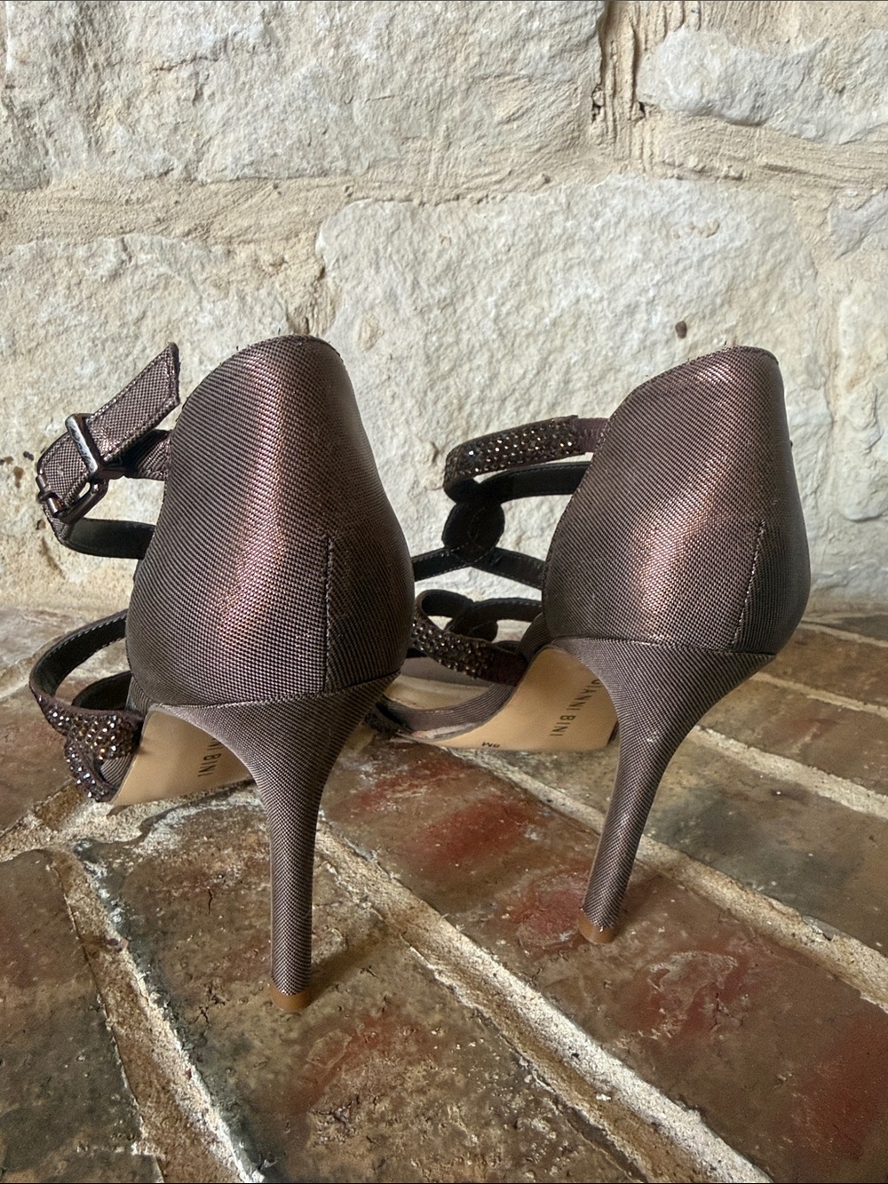 GIANNI BINI Brown Rhinestone Strappy Heels - Picture 4 of 6